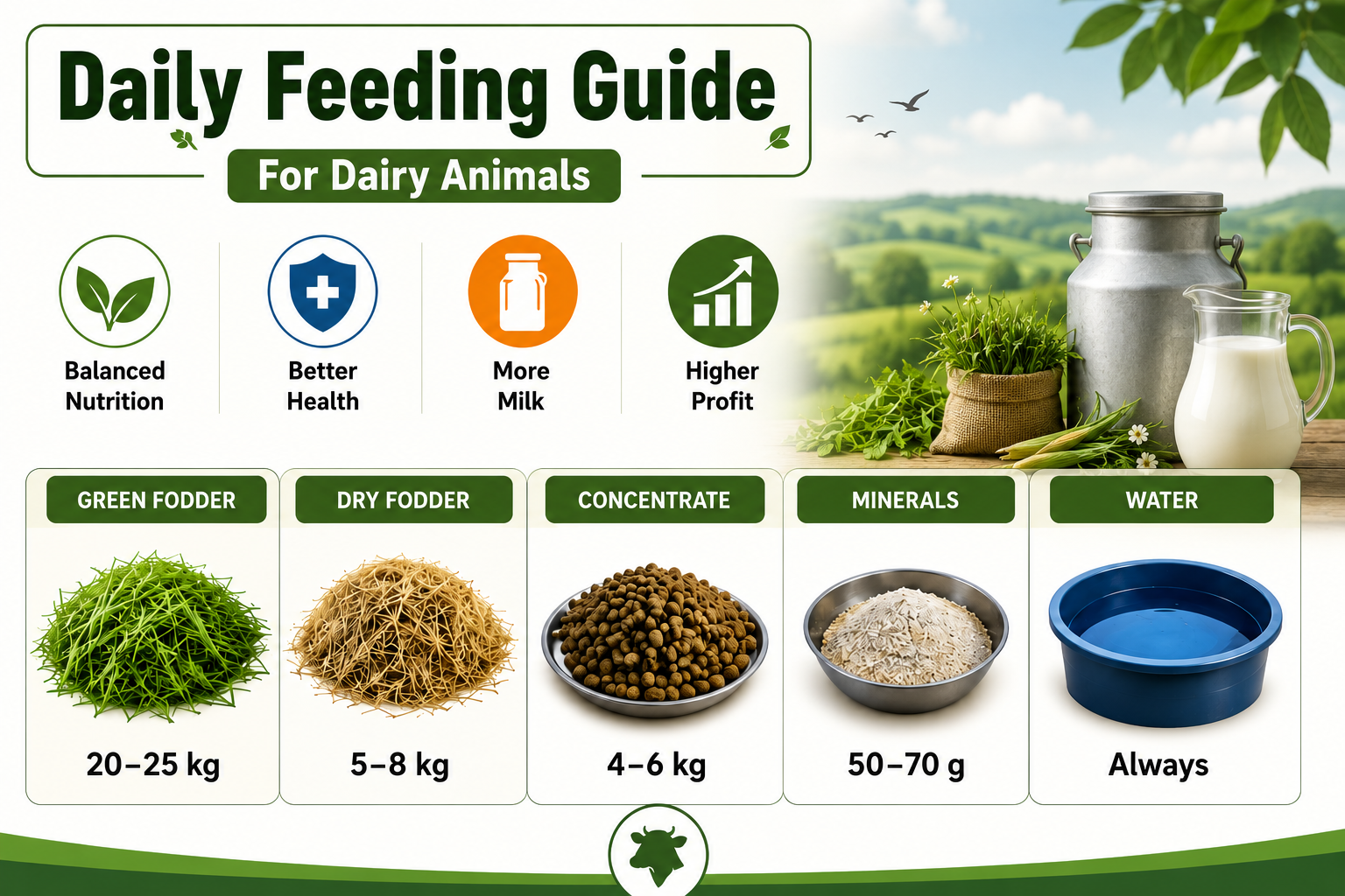 Daily Feeding Guide for Dairy Animals